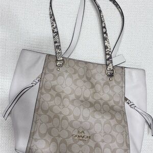 Coach Beige and Cream Snakeskin Signature Tote